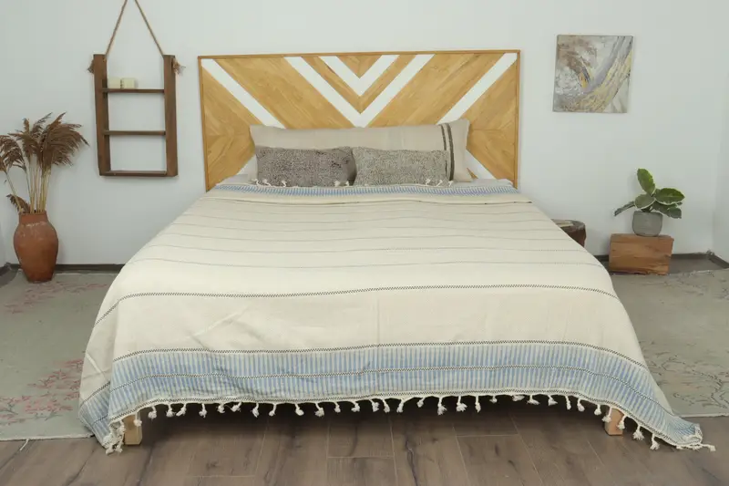 Gift For Bride, Turkish Throw Blanket, Throw Blanket Couch, Bedspread, Aesthetic Blanket, 104x96 Linen Striped Towel, Boho Throw Blankets - 1