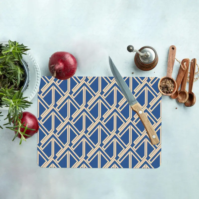 Navy Blue Modern Pattern Glass Cutting Board, Tempered Safety Design