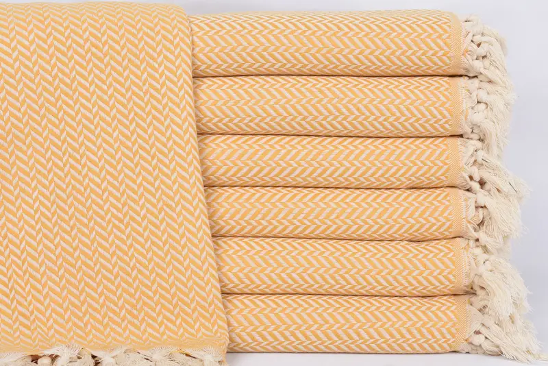 Turkish Towel Beach Mustard Chevron Bath Towel, Organic Cotton, 70x40 Inches