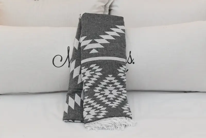 Woven Throw Blanket, 84x56 Cotton Kilim Towel, Custom Wedding Gifts, Decorative Bedspread, Family Gift Basket, Personalized Blanket, Engagement Gift - 5