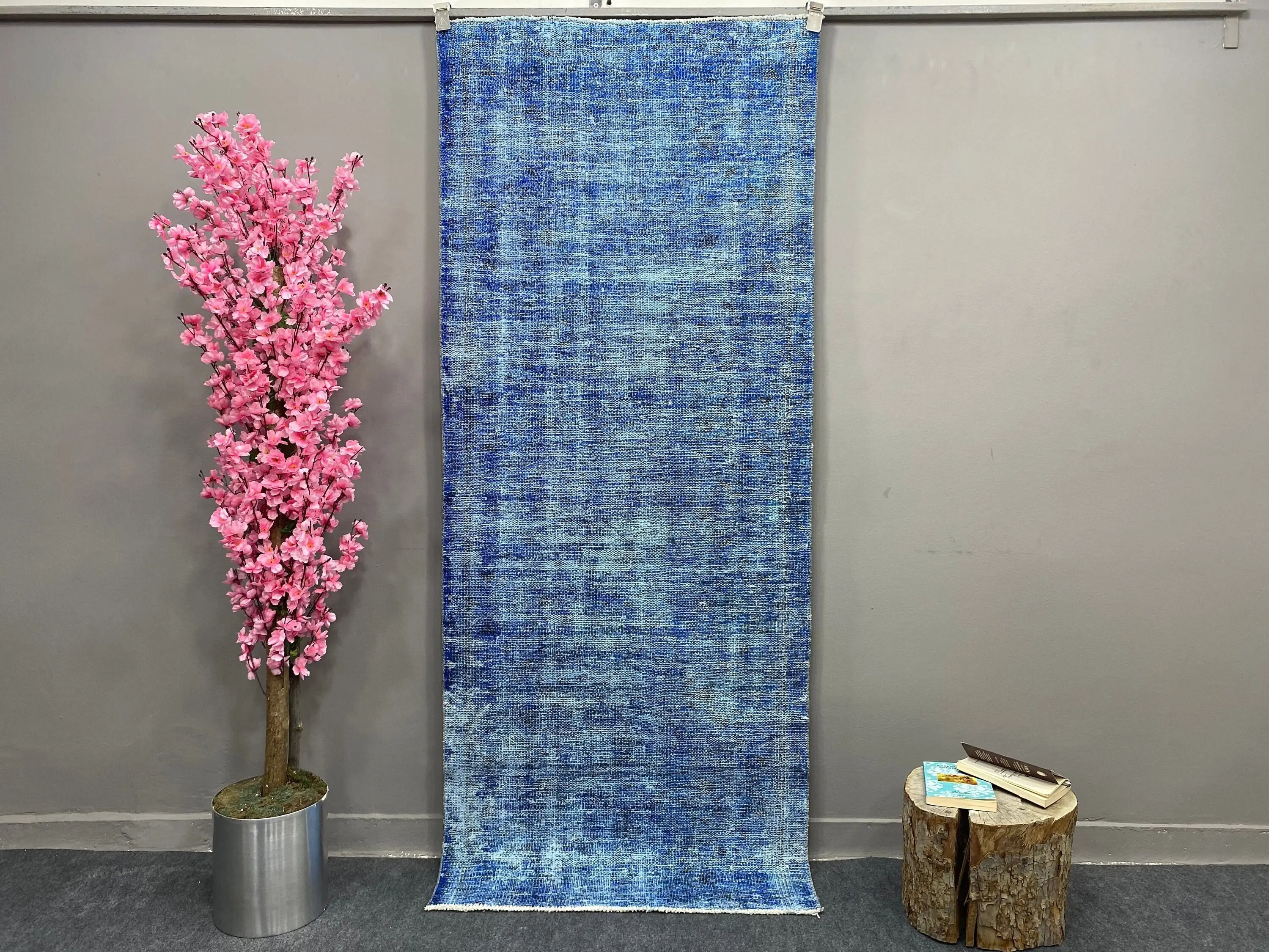 2,9x7 ft Teppich, türkischer Vintage Teppich, blauer Ikat Teppich - 1