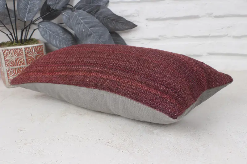 Vintage Kilim Pillow, Turkish Kilim Pillow, Boho Pillow, 8x16 Purple Cushion, Garden Cushion Cover, Bolster Throw Cushion Case, Pillow - 6