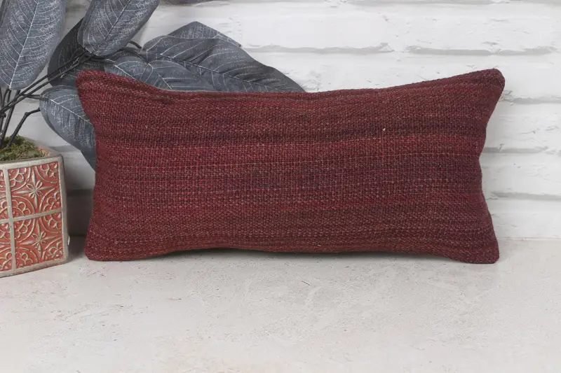 Vintage Kilim Pillow, Turkish Kilim Pillow, Boho Pillow, 8x16 Purple Cushion, Garden Cushion Cover, Bolster Throw Cushion Case, Pillow - 1
