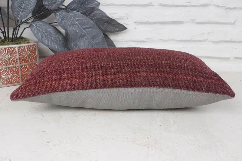 Vintage Kilim Pillow, Turkish Kilim Pillow, Boho Pillow, 8x16 Purple Cushion, Garden Cushion Cover, Bolster Throw Cushion Case, Pillow - 5