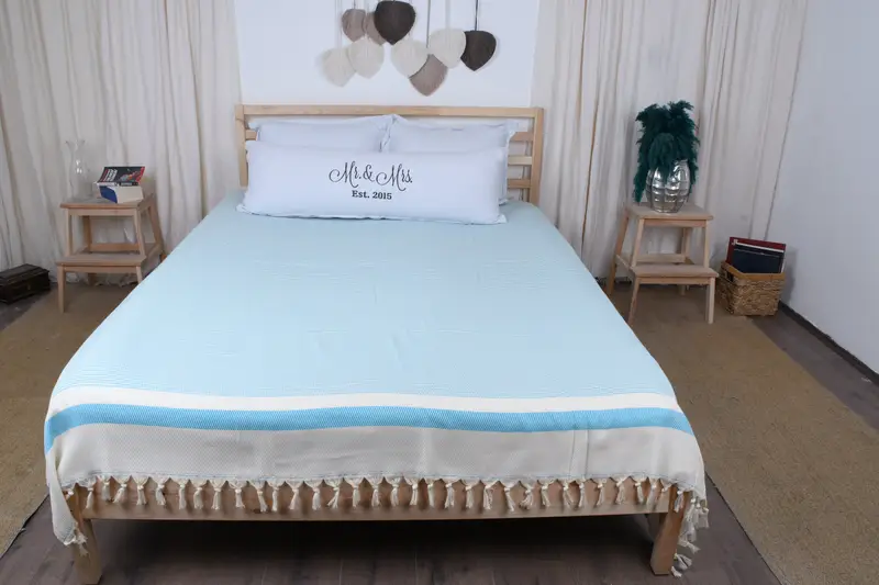 Best Wedding Gift, Aesthetic Blanket, Gift For Him, Turkish Tablecloth, 88x80 Cotton Striped Towel, Tablecloth, Monogram Blanket, Housewarming Gift - 7