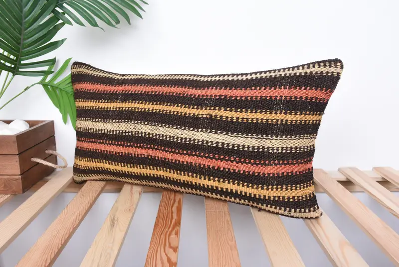 Sofa Cushion Case, Car Cushion Cover, Gift Pillow, Vintage Kilim Pillow, 12x24 Orange Cushion Case, Sofa Pillow Case, Boho Pillow Sham Cover, Pillow - 5