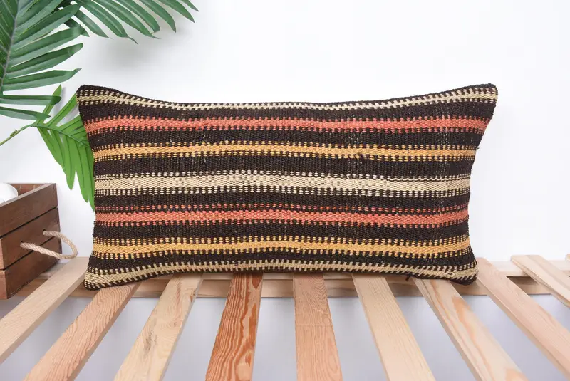 Sofa Cushion Case, Car Cushion Cover, Gift Pillow, Vintage Kilim Pillow, 12x24 Orange Cushion Case, Sofa Pillow Case, Boho Pillow Sham Cover, Pillow - 1