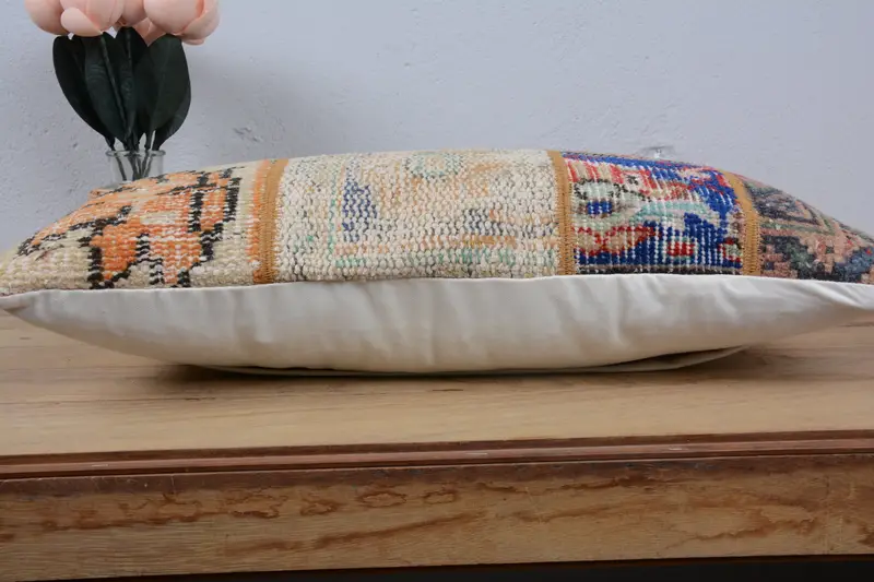Decorative Bolster Cushion, Handmade Kilim Cushion, Pillow Cover, Pillow for Couch, Pet Pillow Case, Vintage Kilim Pillow, 12x24 Beige Cushion - 5