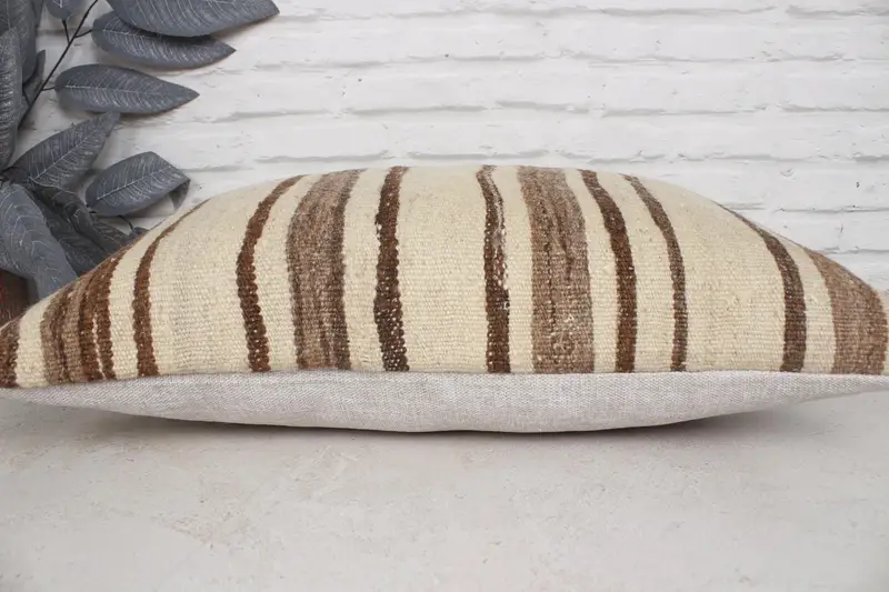 Seat Pillow Cover, 16x24 Beige Cushion Cover, Pillow Sham, Ethnical Kilim Rug Pillow, Boho Pillow, Lounge Throw Pillow Case, Kilim Pillow Cover - 5