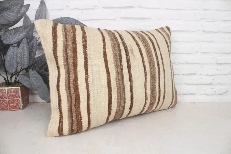Seat Pillow Cover, 16x24 Beige Cushion Cover, Pillow Sham, Ethnical Kilim Rug Pillow, Boho Pillow, Lounge Throw Pillow Case, Kilim Pillow Cover - 3