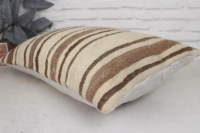 Seat Pillow Cover, 16x24 Beige Cushion Cover, Pillow Sham, Ethnical Kilim Rug Pillow, Boho Pillow, Lounge Throw Pillow Case, Kilim Pillow Cover - 6