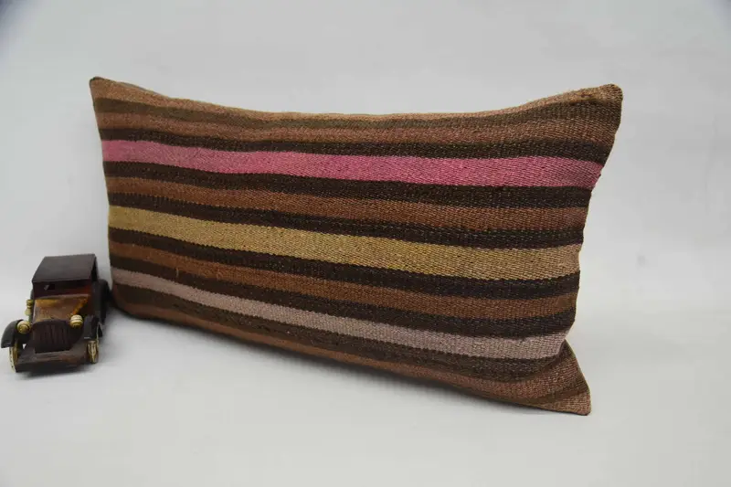 Handmade Kilim Cushion, Pillow Cover, 12x24 Brown Pillow Sham, Sofa Pillow Case, Outdoor Pillow Sham, Vintage Pillow, Pillow for Couch - 3