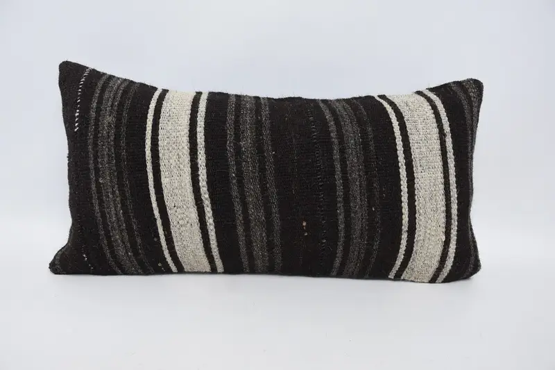 Striped Turkish Brown Pillow Cover, 12x24 inch Master Bedroom Gift Thank You Gift Cushion - 1