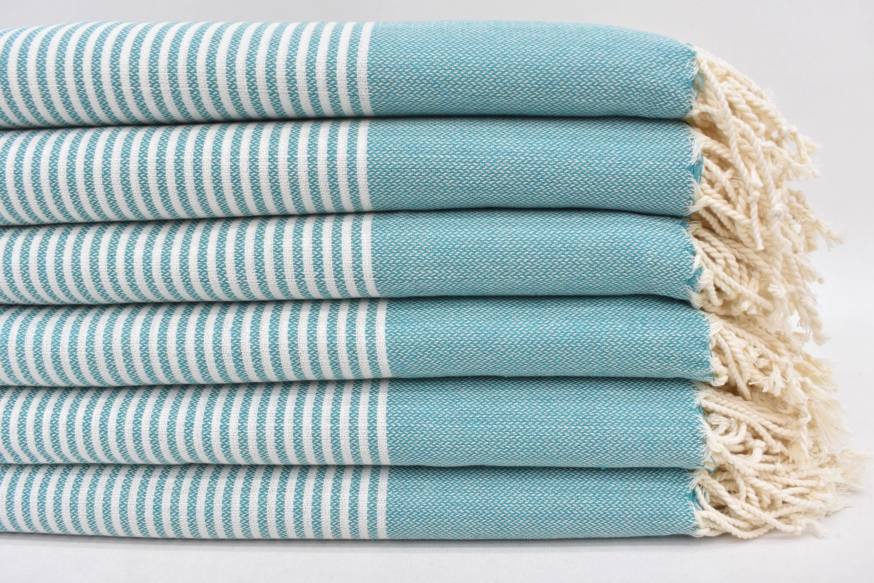 Bathroom Towel Petrol Green Striped, Turkish Cotton, 70x40 Inches - 1