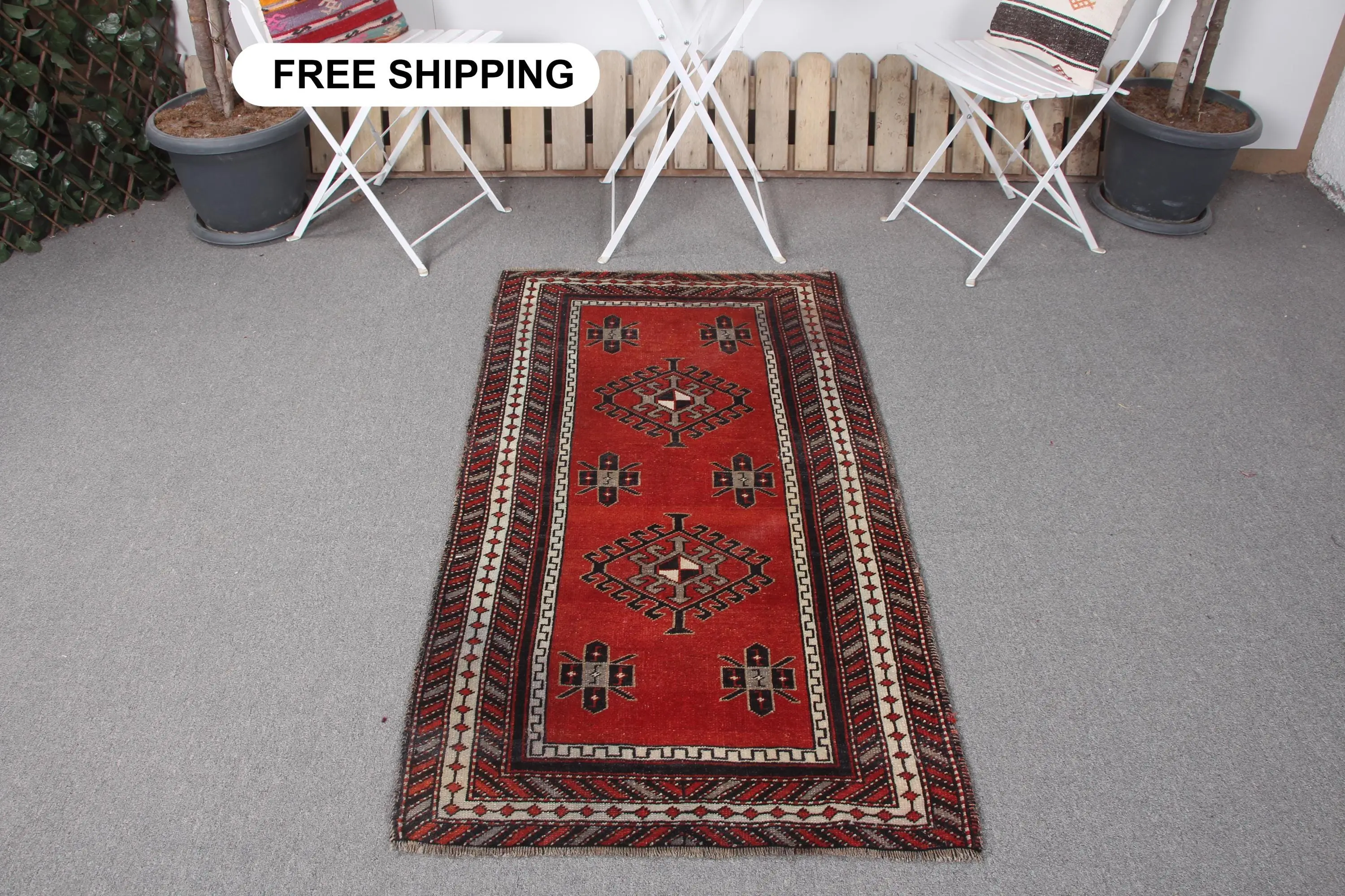 Rug, 2.6x4.9 ft Turkish Rug, Red Moroccan Rug Wool - 1