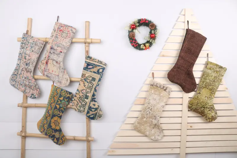 Çevre Dostu Geri Dönüşümlü Halı Noel Çorabı, Benzersiz 7 İnç Süs Desenli Çorap