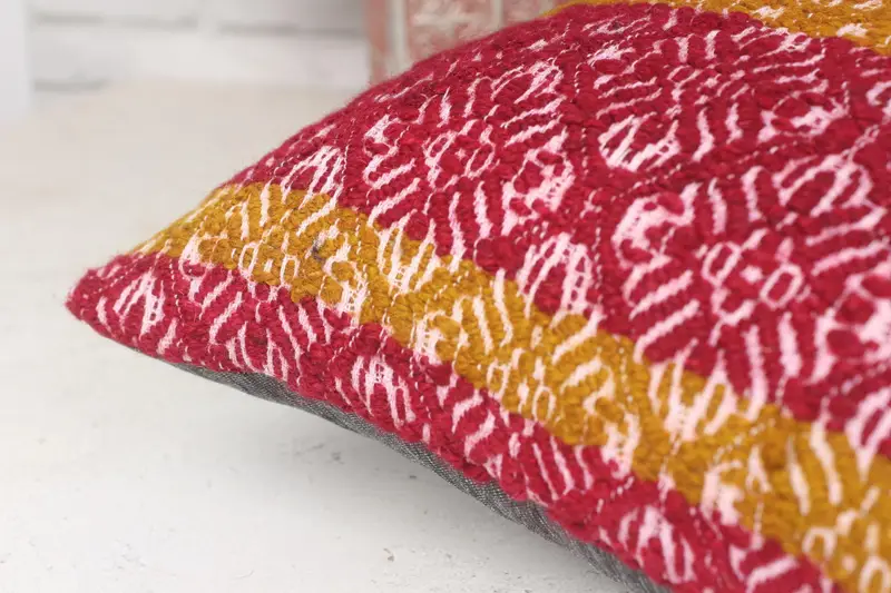 Bed Cushion Cover, 14x14 Red Pillow Sham, Vintage Kilim Pillow, Outdoor Pillow, Gift Pillow, Pillow Cover, Kilim Cushion Sham - 7