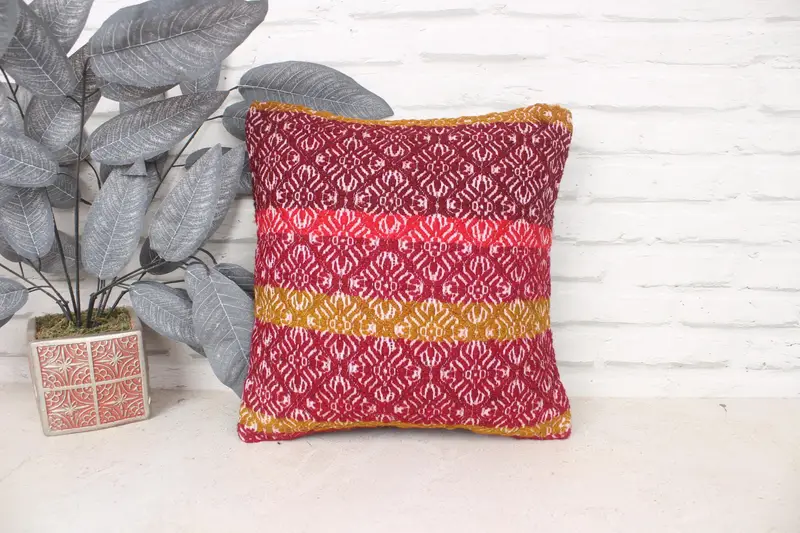 Bed Cushion Cover, 14x14 Red Pillow Sham, Vintage Kilim Pillow, Outdoor Pillow, Gift Pillow, Pillow Cover, Kilim Cushion Sham - 1
