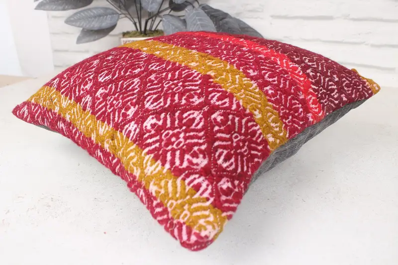 Bed Cushion Cover, 14x14 Red Pillow Sham, Vintage Kilim Pillow, Outdoor Pillow, Gift Pillow, Pillow Cover, Kilim Cushion Sham - 6