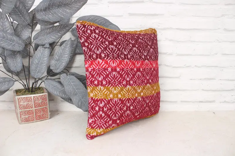 Bed Cushion Cover, 14x14 Red Pillow Sham, Vintage Kilim Pillow, Outdoor Pillow, Gift Pillow, Pillow Cover, Kilim Cushion Sham - 3
