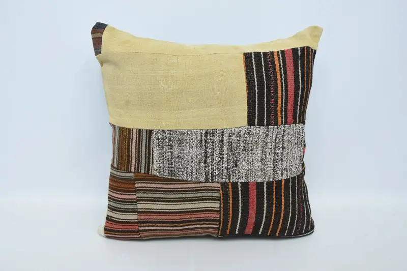 Saloon Throw Wool Pillow Sham, Brown 70x70 cm Gift Striped Pillow - 1