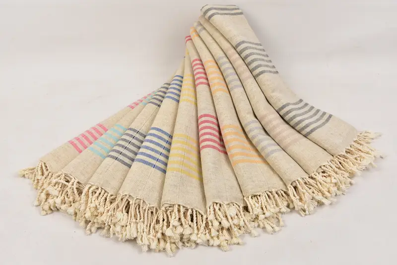 Monogram plaj havlu, spor salonu havlu, kişiselleştirilmiş düğün hediyesi, 70x40 keten çizgili havlu, nedime havlu, peshtemal havlu, erkek arkadaş Noel hediyesi - 4