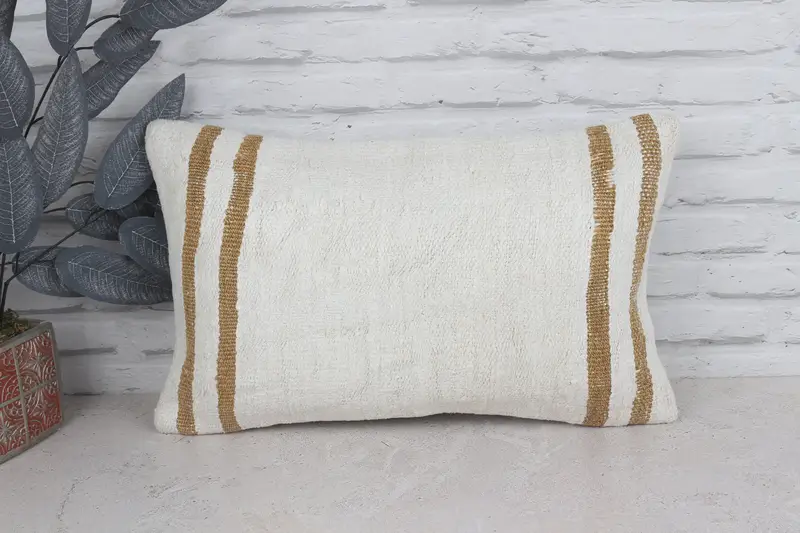 Bright Cushion, Cushion, Handmade Cushion Case, Kilim Pillow Cover, Home Decor Pillow, 12x20 White Cushion, Handmade Kilim Cushion - 1