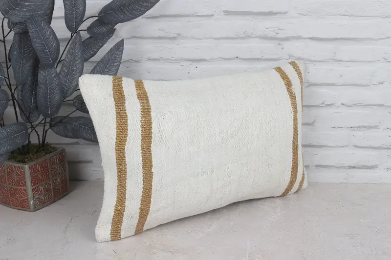 Bright Cushion, Cushion, Handmade Cushion Case, Kilim Pillow Cover, Home Decor Pillow, 12x20 White Cushion, Handmade Kilim Cushion - 3