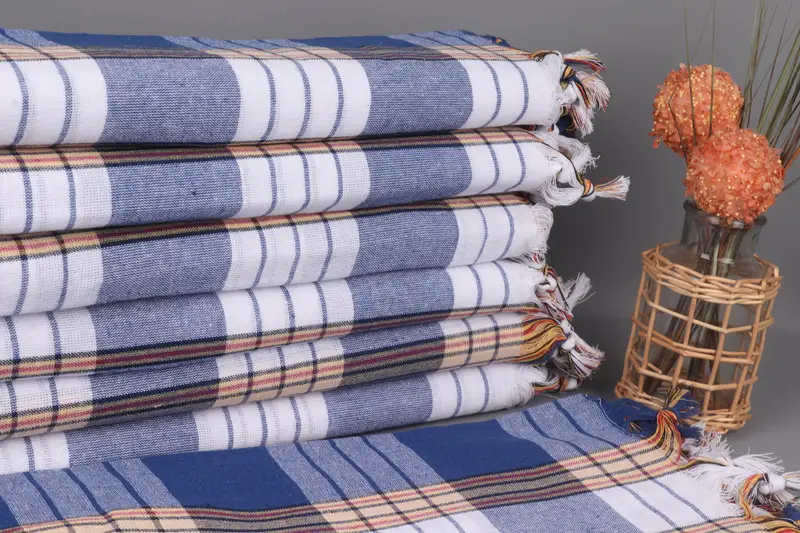 Turkish Beach Towel Sax Blue Stripes, Organic Cotton, 32x71 Inches