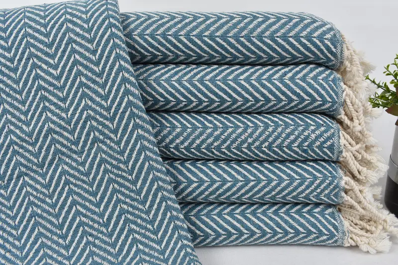 Embroidered Petrol Turkish Beach Towel, 70x40 Inches