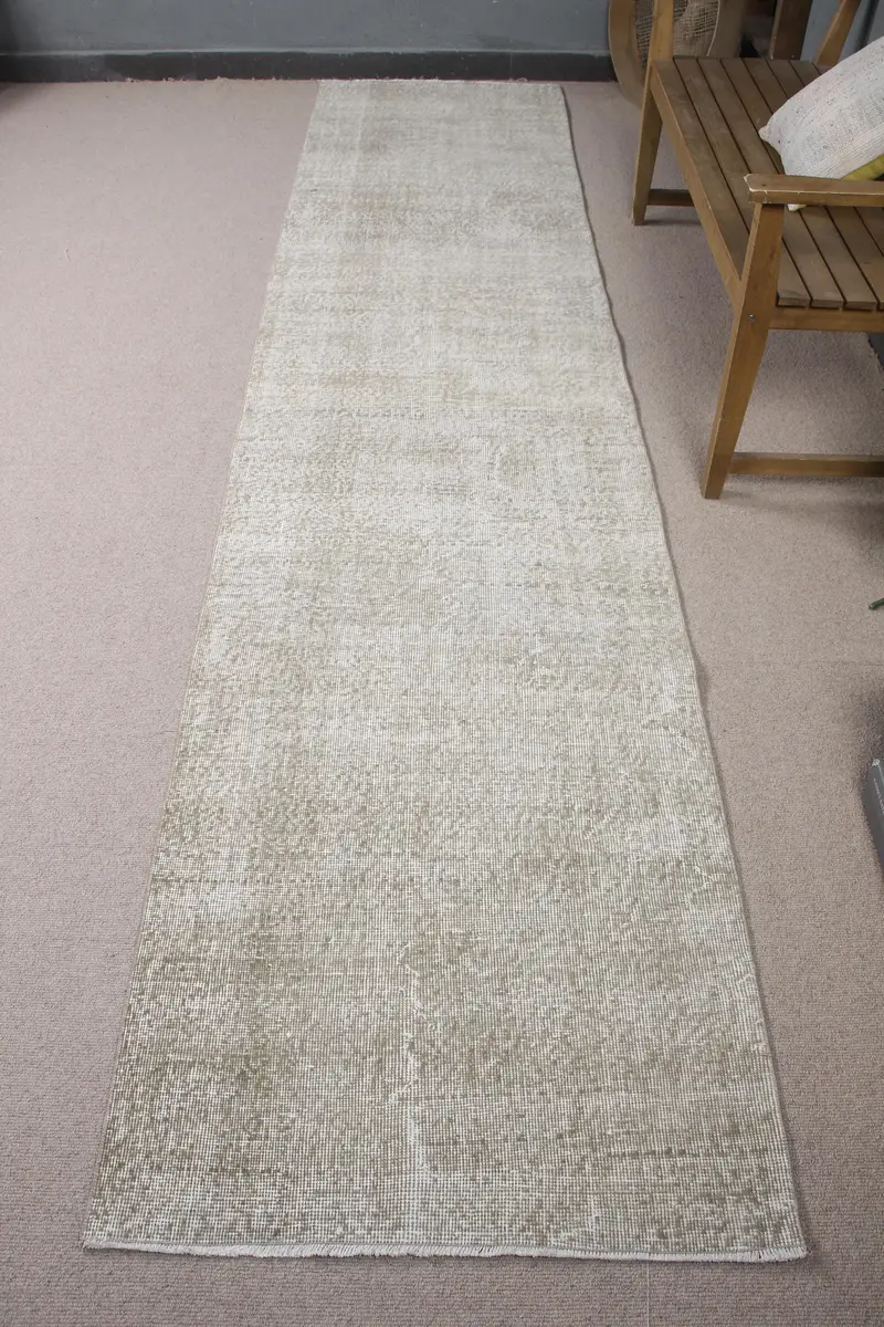 Eleganter beigefarbener Teppich, 2,8 x 11,9 Fuß, Blumen- und geometrisches Design