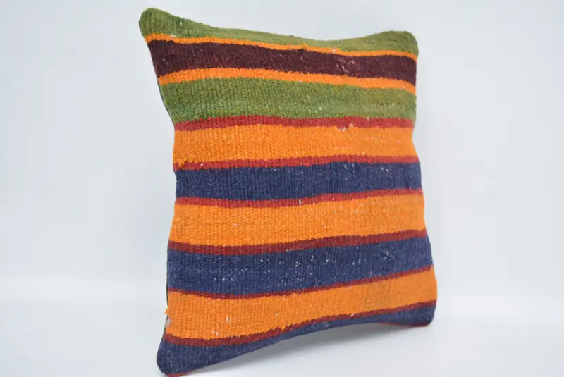 Blue & Orange Embroidered Throw Pillow, 12x12 Inches Size Pillow - 3
