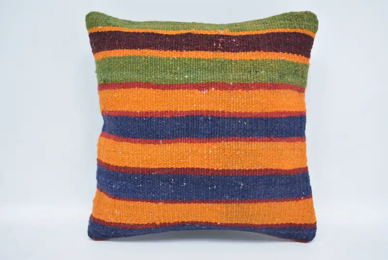 Blue & Orange Embroidered Throw Pillow, 12x12 Inches Size Pillow - 1