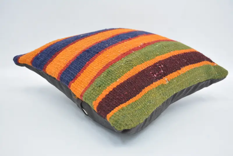 Blue & Orange Embroidered Throw Pillow, 12x12 Inches Size Pillow - 6