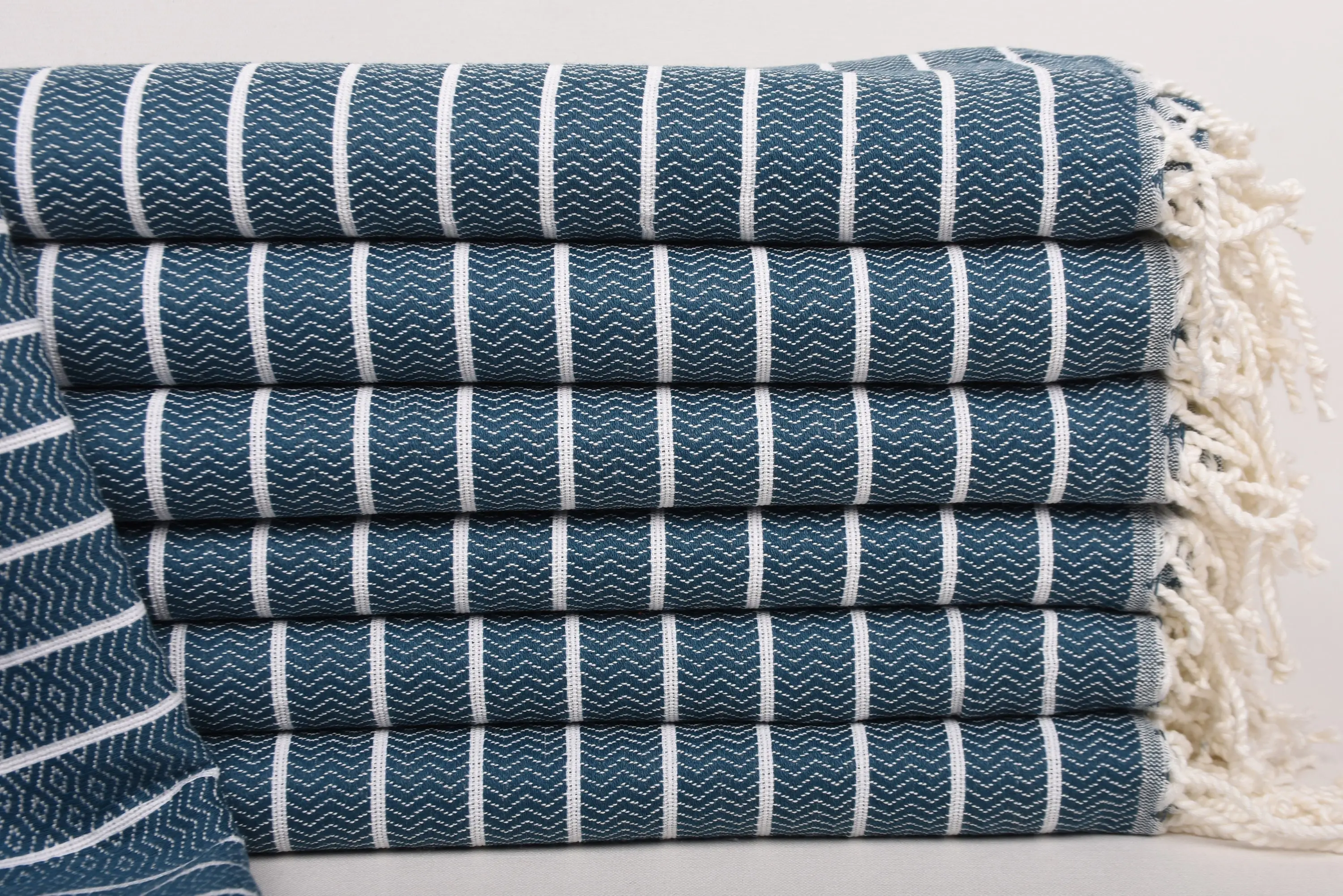 Bachelorette Party Gift Striped Petrol Blue Cotton Towel, 40x71 Inches - 1