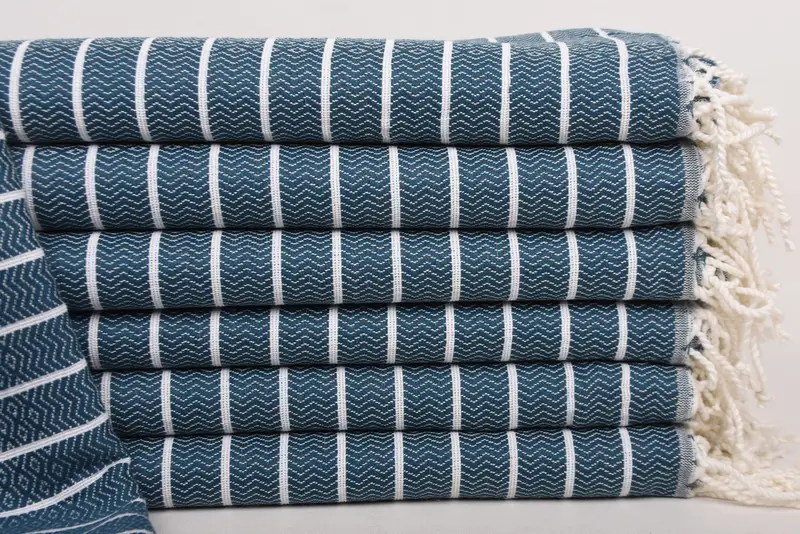 Bachelorette Party Gift Striped Petrol Blue Cotton Towel, 40x71 Inches