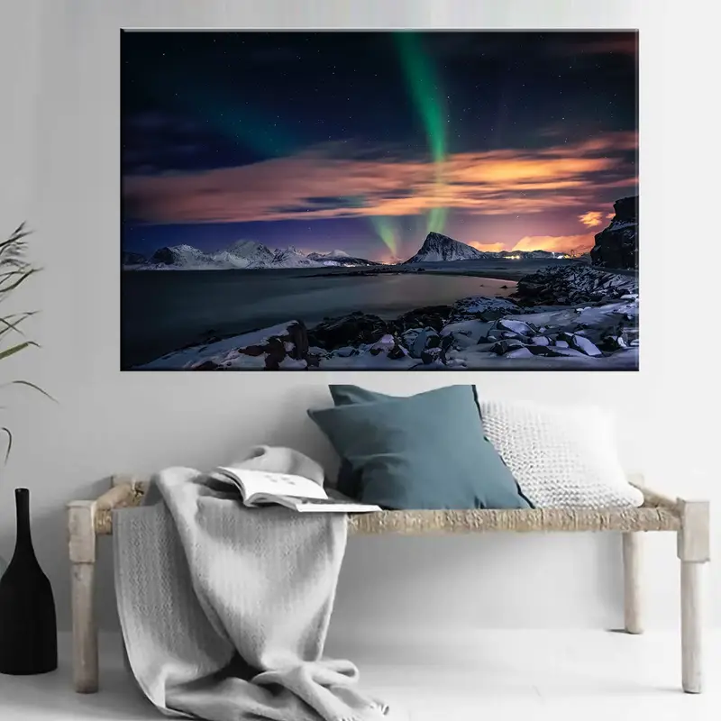 Northern Lights Wall Art, Canvas Wall Art, Living Room Decor, Coastal Home Decor, Modern Wall Art, Nature Landscape Print, Home Decor, - 1