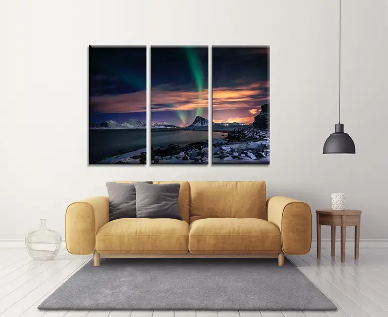 Northern Lights Wall Art, Canvas Wall Art, Living Room Decor, Coastal Home Decor, Modern Wall Art, Nature Landscape Print, Home Decor, - 3