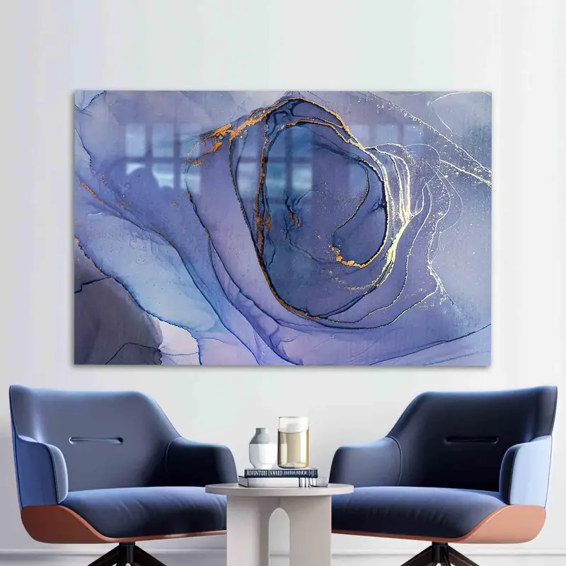 エレガントなゴールドマーブルプリントガラス：モダンな抽象デザイン