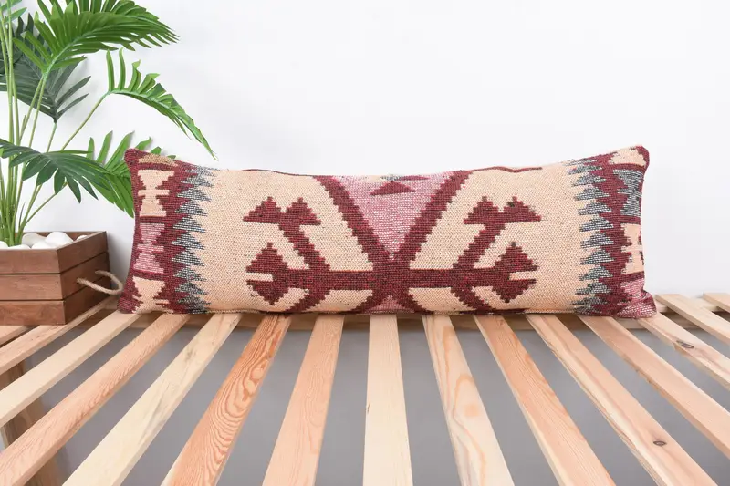 Vintage Kilim Throw Pillow, Farmhouse Pillow Sham, Ethnic Throw Cushion Case, Kilim Pillow Cover, 12x36 Beige Pillow, Home Decor Pillow, Pillow Sham - 1