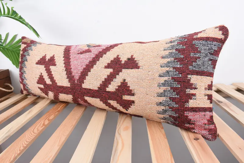 Vintage Kilim Throw Pillow, Farmhouse Pillow Sham, Ethnic Throw Cushion Case, Kilim Pillow Cover, 12x36 Beige Pillow, Home Decor Pillow, Pillow Sham - 5