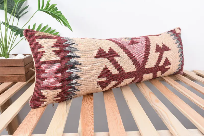 Vintage Kilim Throw Pillow, Farmhouse Pillow Sham, Ethnic Throw Cushion Case, Kilim Pillow Cover, 12x36 Beige Pillow, Home Decor Pillow, Pillow Sham - 4
