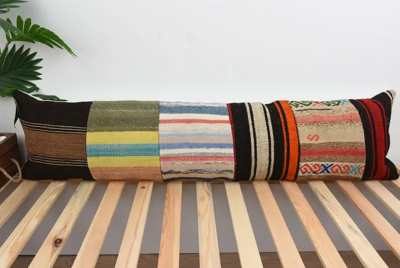 12x48 Yellow Pillow Case, Pattern Throw Cushion Cover, Pillow Case, Vintage Pillow, Kilim Cushion Sham, Interior Designer Pillow, Kilim Rug Pillow - 1