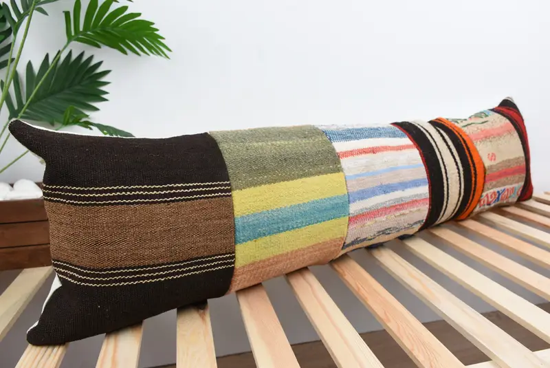 12x48 Yellow Pillow Case, Pattern Throw Cushion Cover, Pillow Case, Vintage Pillow, Kilim Cushion Sham, Interior Designer Pillow, Kilim Rug Pillow - 4