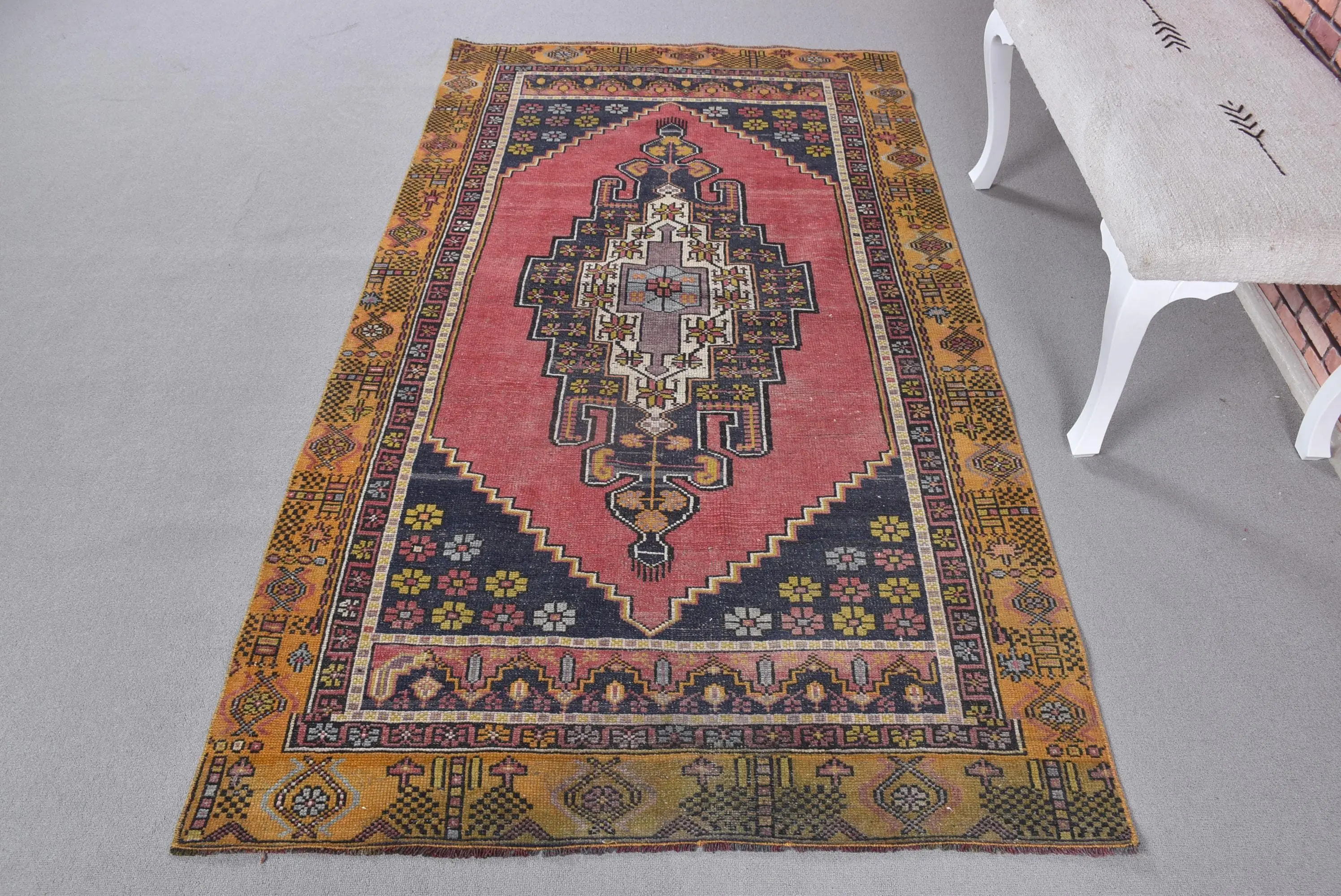 4x7 ft Vintage Rug, Area Turkish Rug, Red Southwestern Rug - 1