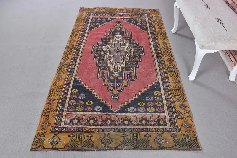 Roter und blauer Südwestteppich, 4 x 7 Fuß, lebendiges Dekor