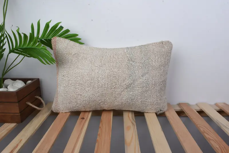 Turkish Pillow, Floor Cushion Case, Turkish Kilim Pillow, 12x20 Beige Cushion, Cushion Case, Antique Pillows, Morroccon Kilim Cushion Pillow Case - 1