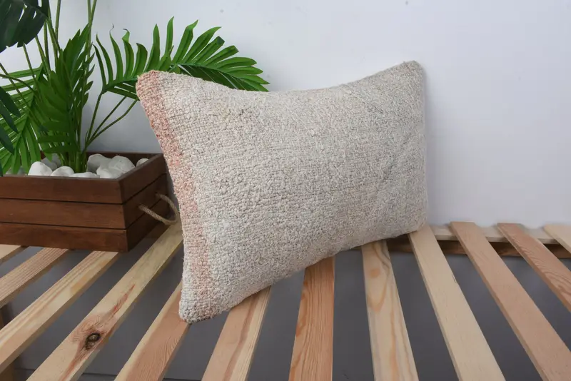 Turkish Pillow, Floor Cushion Case, Turkish Kilim Pillow, 12x20 Beige Cushion, Cushion Case, Antique Pillows, Morroccon Kilim Cushion Pillow Case - 4