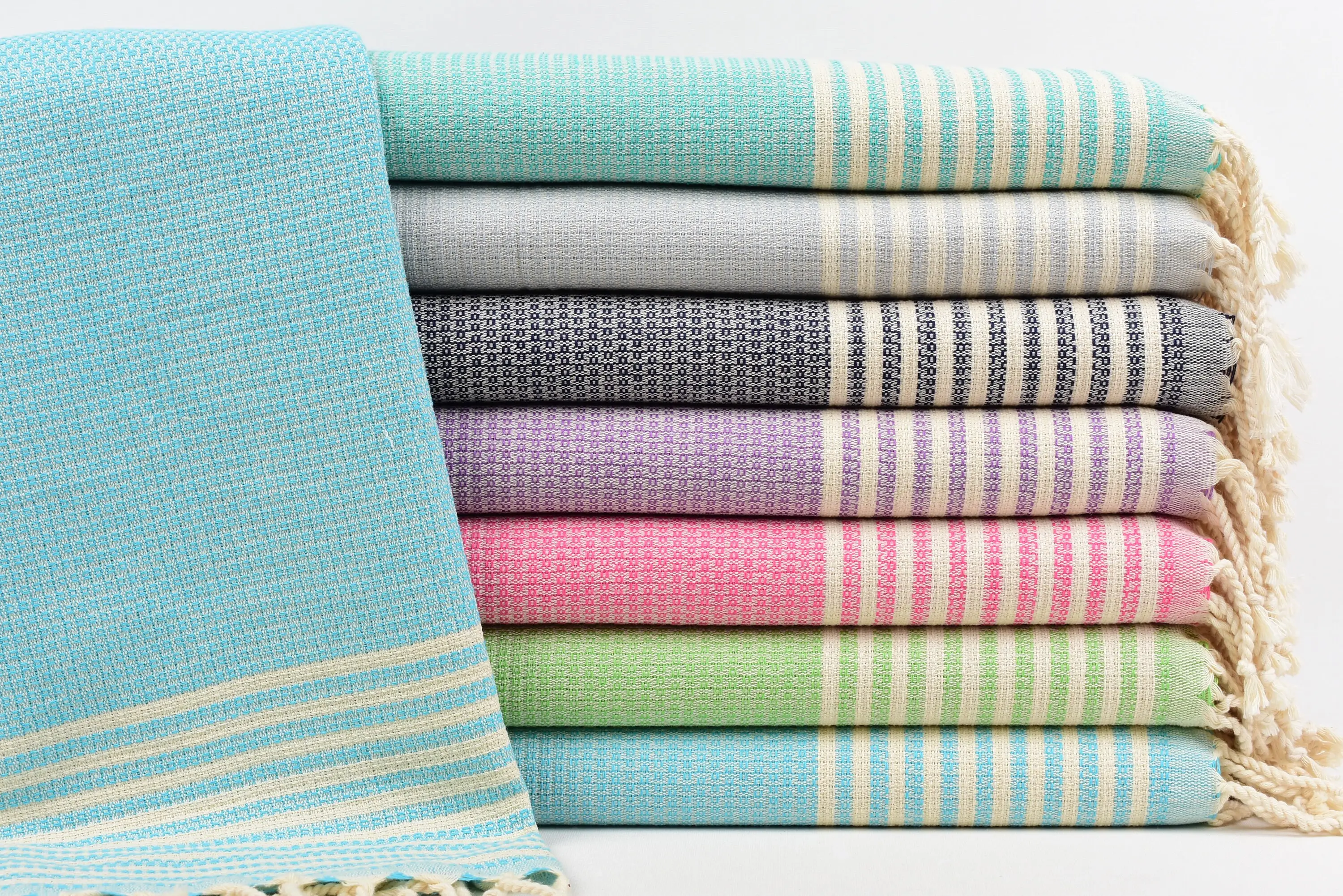 Custom Hand Towel Monogrammed Organic Cotton Green Stripes, 48x22 Inches - 1