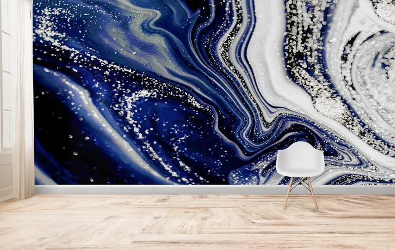 Modern Dekor için Zarif Lacivert Mermer Baskılı Duvar Kağıdı